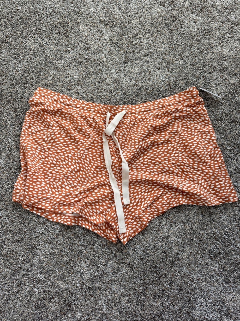 Amazon Essentials Women's Rust Orange Printed Sleep Shorts with Cream Drawstring